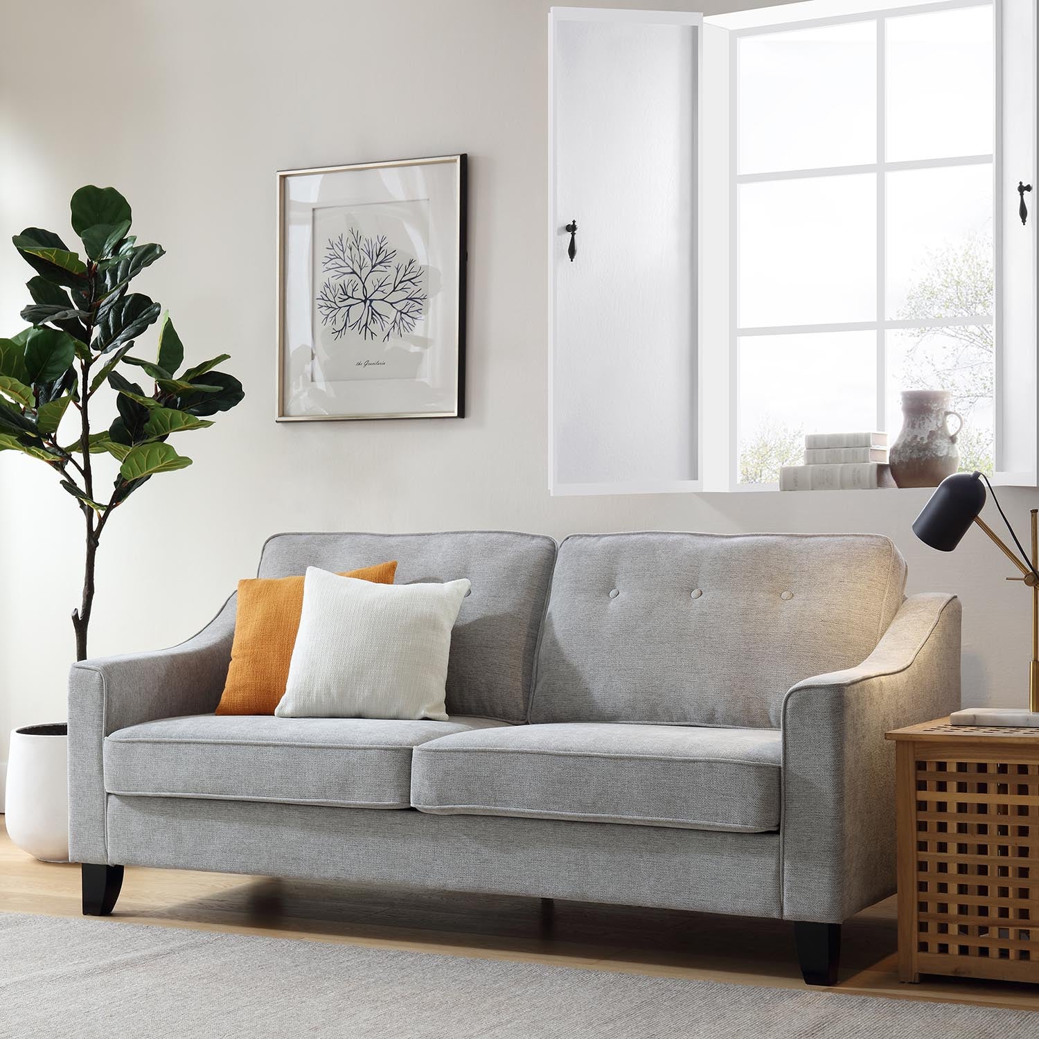 Harper 3-Seater Slope Arm Grey Woven Fabric Sofa - Image 2