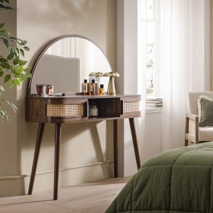 Izzy Curved Rattan Dressing Table, Walnut