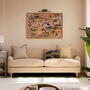 Daphnis Ochre Striped Linen Blend Sofa, 3-Seater