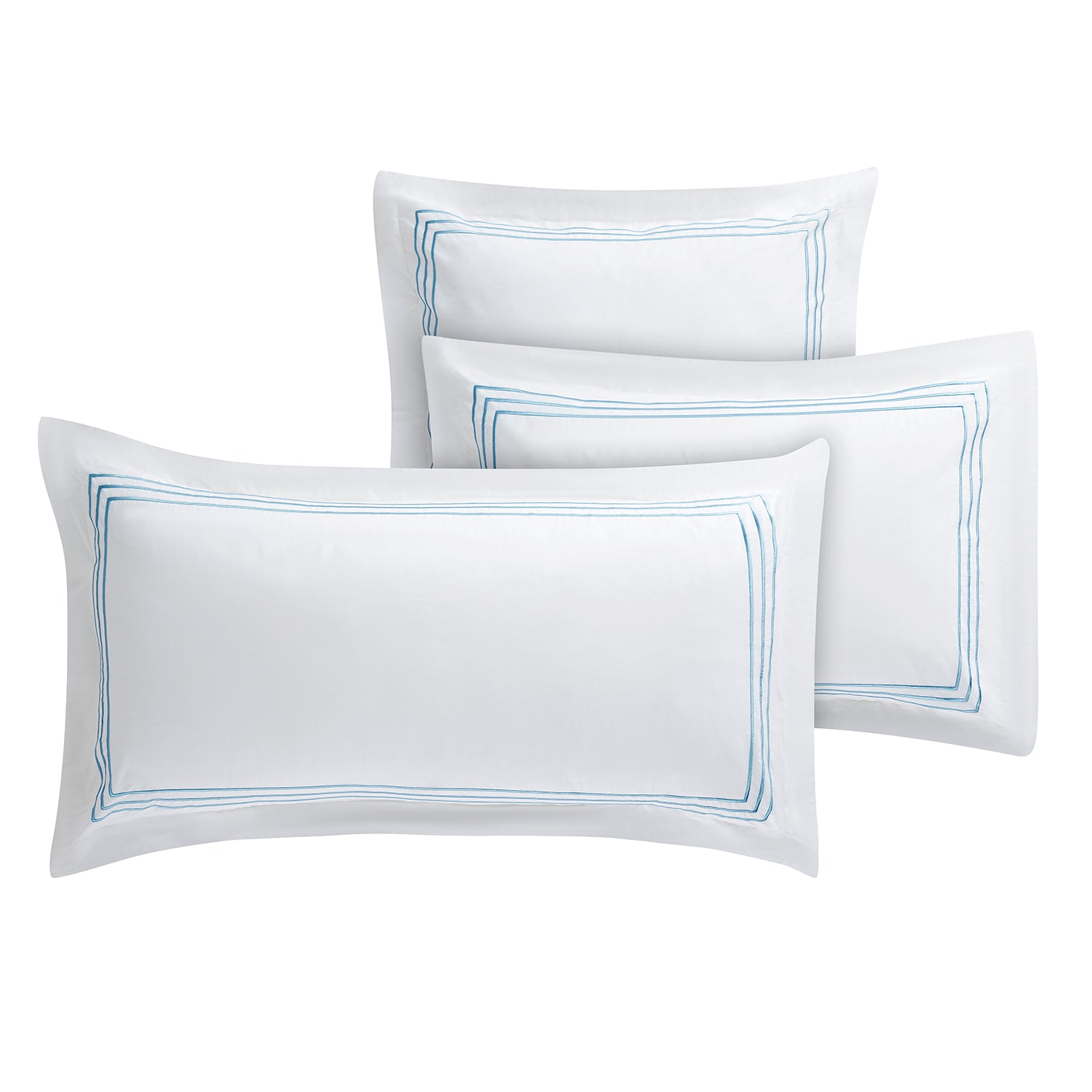 Belvedere Royal Blue Cord Embroidered 300 Thread Count Cotton Percale Oxford Pillowcases - Pair - Image 6