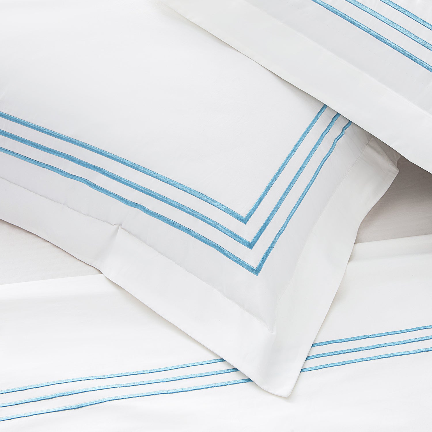 Belvedere Royal Blue Cord Embroidered 300 Thread Count Cotton Percale Oxford Pillowcases - Pair - Image 9