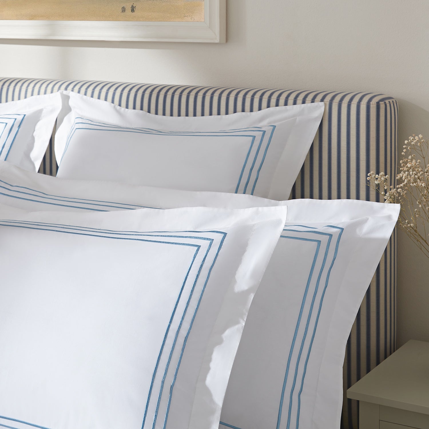Belvedere Royal Blue Cord Embroidered 300 Thread Count Cotton Percale Oxford Pillowcases - Pair - Image 4