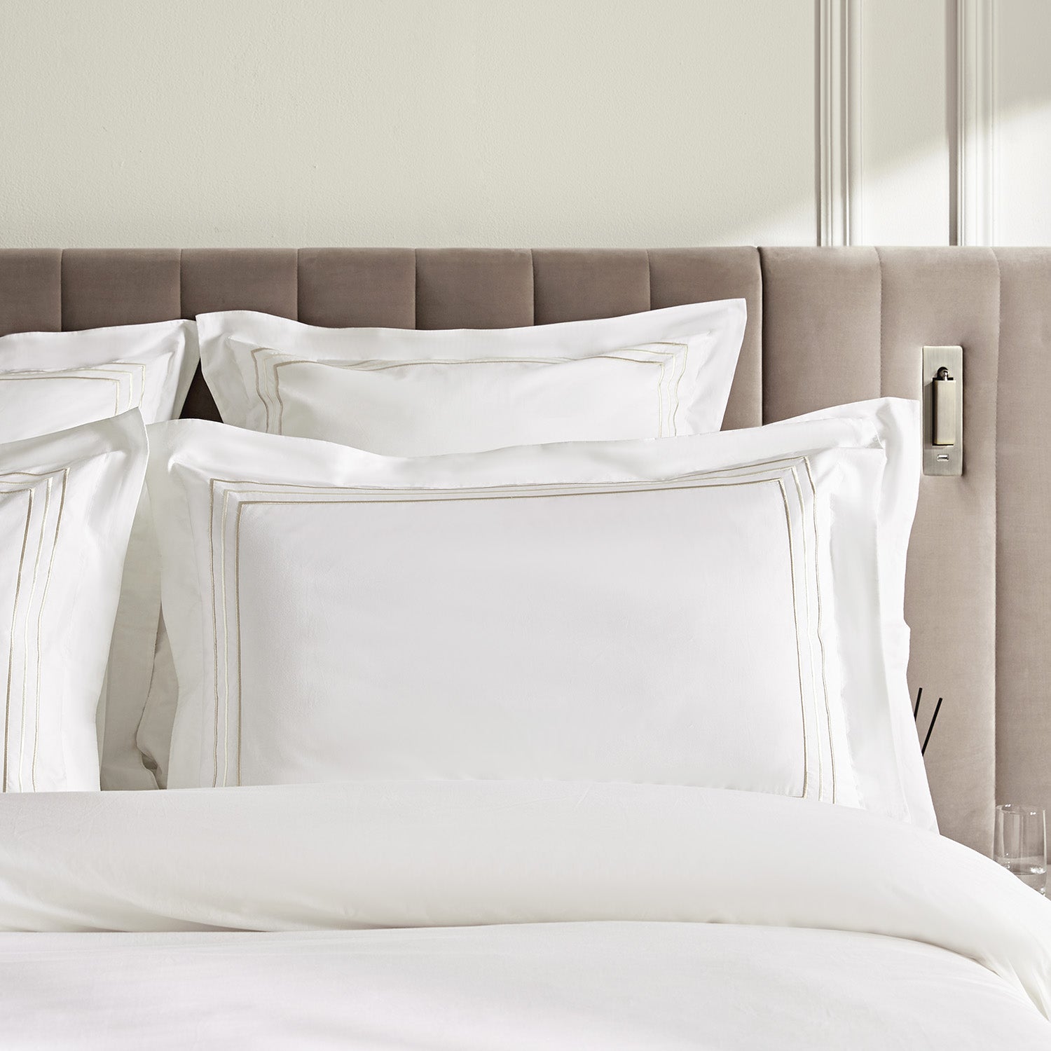 Belvedere Champagne Gold Cord Embroidered 300 Thread Count Cotton Percale Oxford Pillowcases - Pair - Image 2