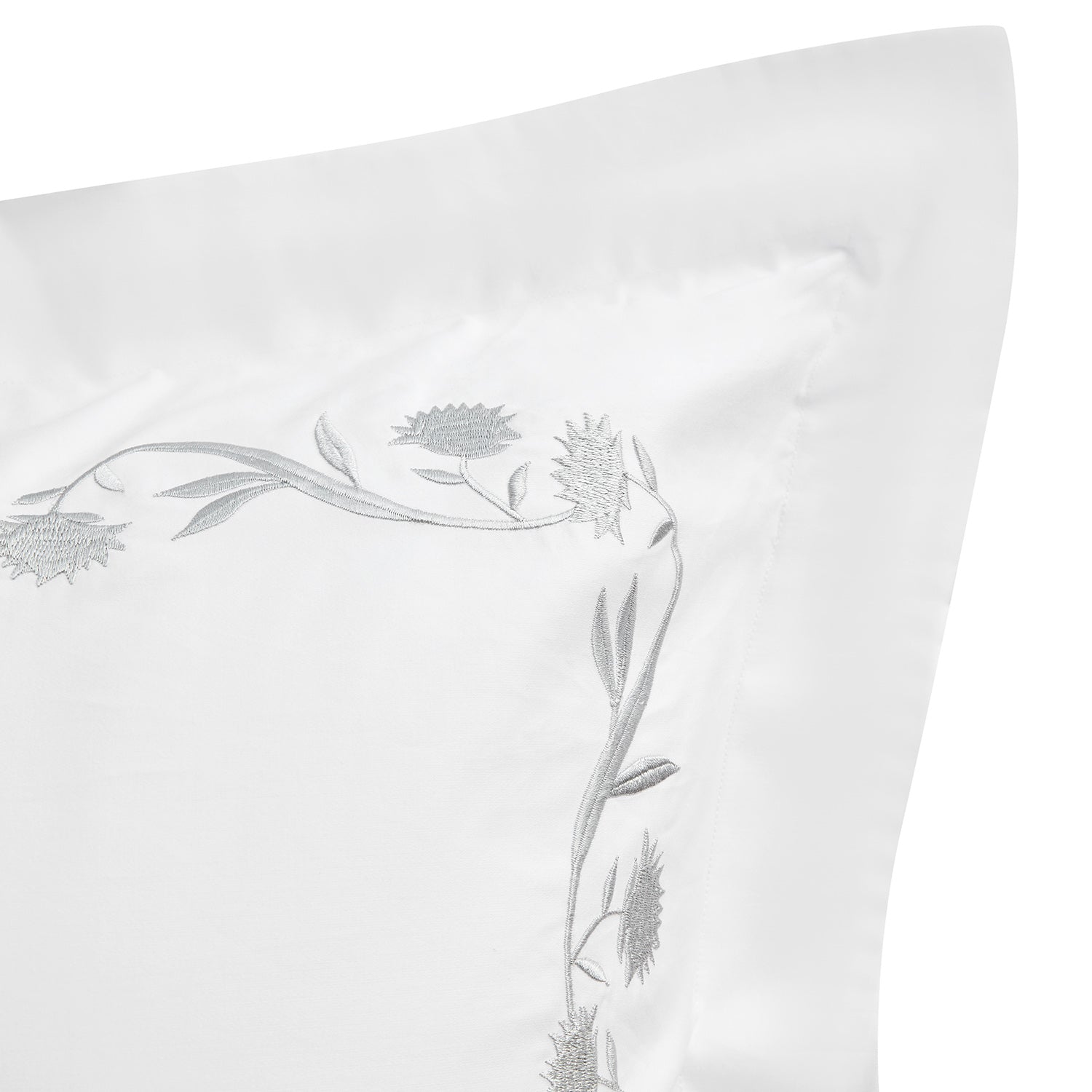 Adeline Moonshine Grey Floral Embroidered 600 Thread Count Cotton Sateen King Size Oxford Pillowcases - Pair - Image 3
