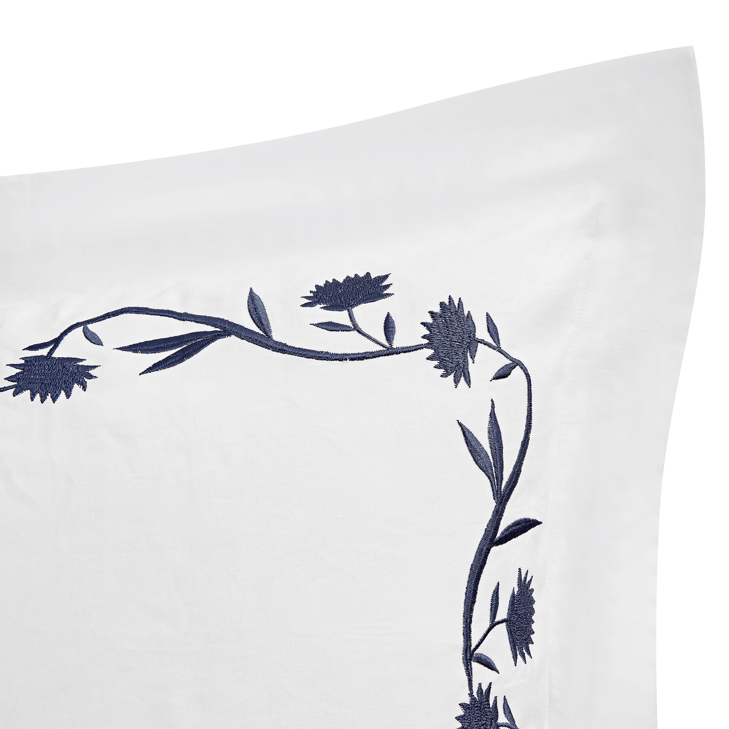 Adeline Midnight Blue Floral Embroidered 600 Thread Count Cotton Sateen King Size Oxford Pillowcases - Pair - Image 3