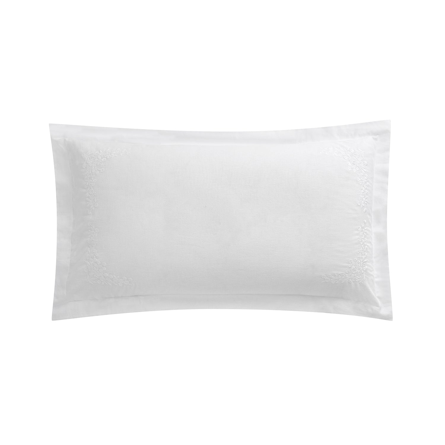 Esmeralda White Floral Embroidered Linen Blend King Size Oxford Pillowcases - Pair