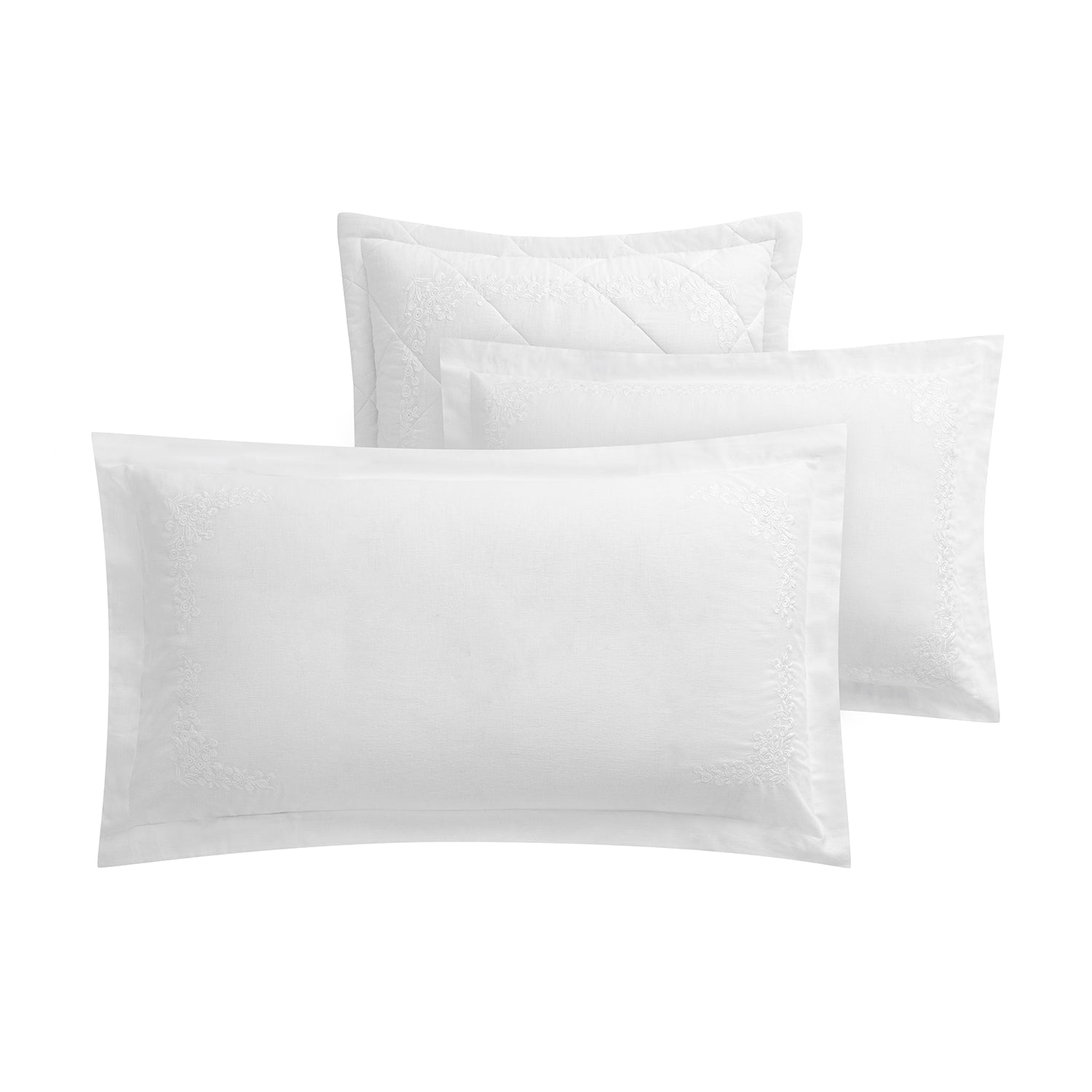 Esmeralda White Floral Embroidered Linen Blend King Size Oxford Pillowcases - Pair - Image 5
