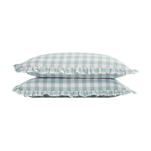 Matilda Blue Gingham Ruffle Linen Blend Pillowcases - Pair