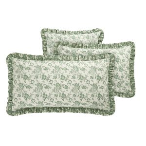 Willow Sage Green & Ivory Floral Ruffle Reversible 210 Thread Count Cotton Percale Pillowcases - Pair