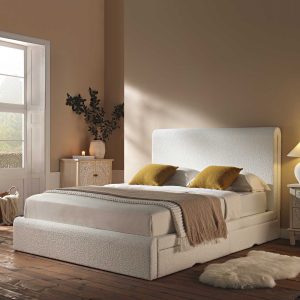 Hampstead Ecru Boucle Curved Bed with 4-Drawer Storage