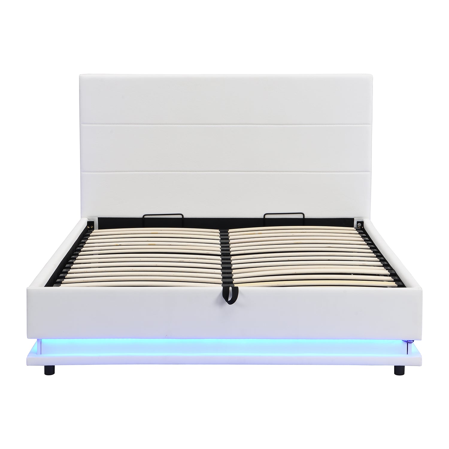 Buxton Faux Leather End Opening Ottoman Storage Bed Frame with Muti-colour LED Light Strip (White PU) - Image 7