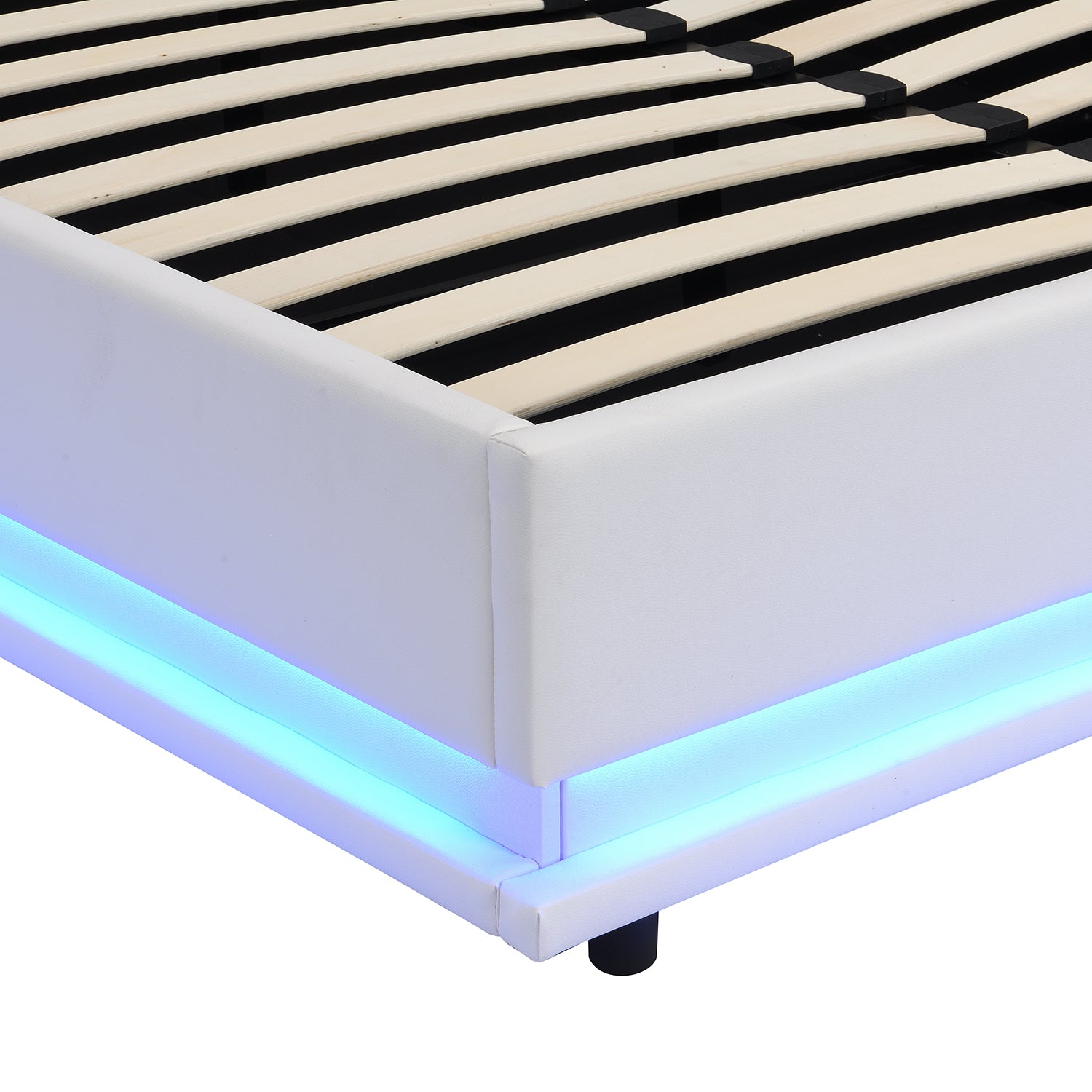 Buxton Faux Leather End Opening Ottoman Storage Bed Frame with Muti-colour LED Light Strip (White PU) - Image 11