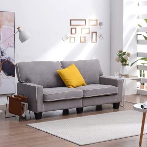 Sherbrook 3 Seater Fabric Sofa with Contrasting Trim in Light Grey Fabric