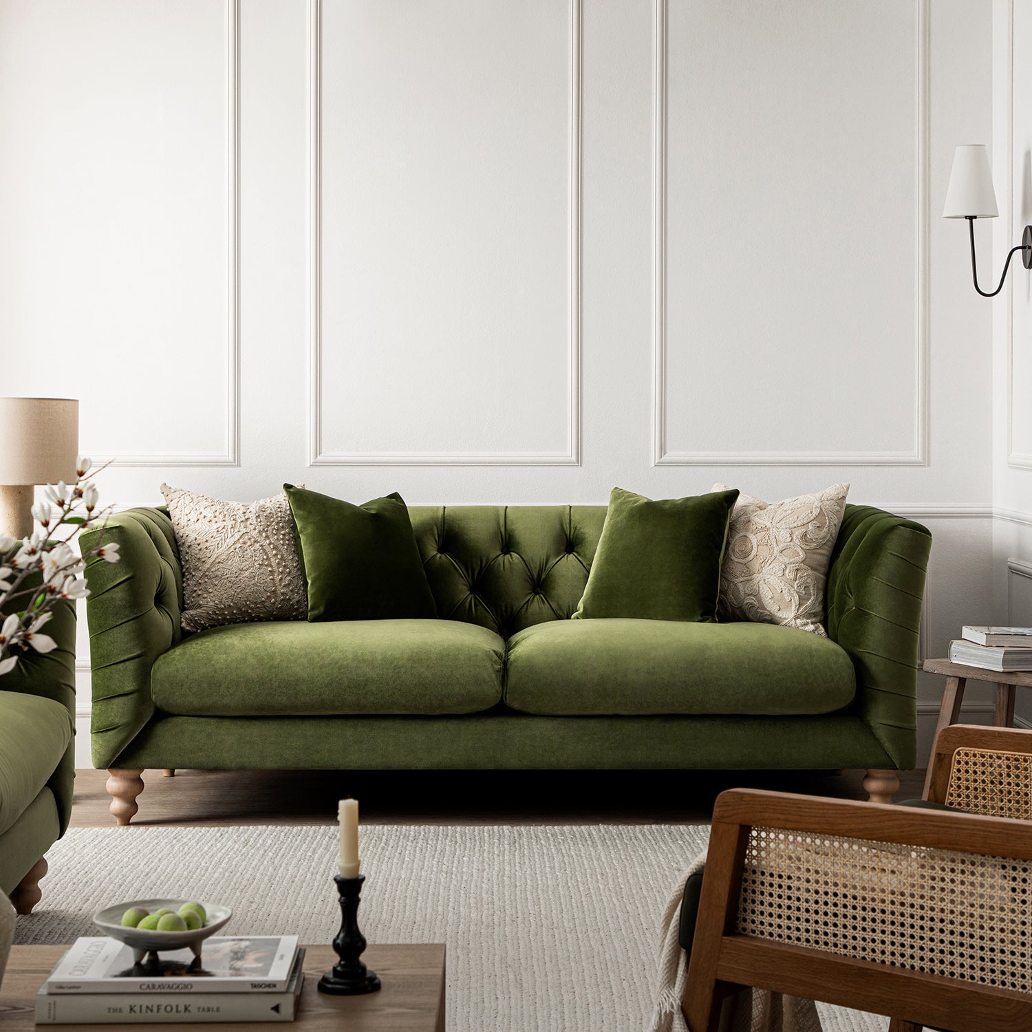 Ashby Chesterfield Large 3-Seater Sofa, Fern Green Velvet - Image 2