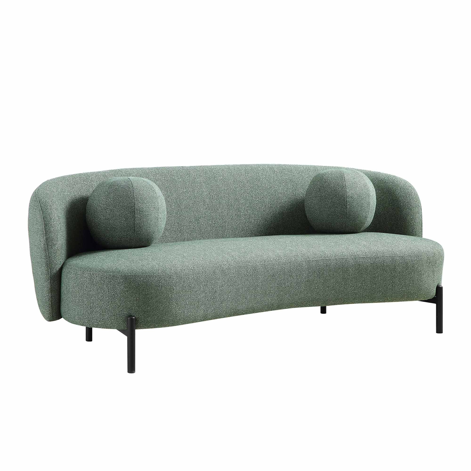 Amboise 3-Seater Curved Sofa with Ball Cushions, Spruce Green Textured Fabric - Image 6